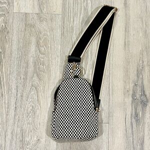 Altar’d State Black & White Checkered Woven Crossbody Belt Bag